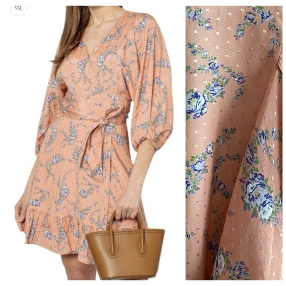 ByTimo Pink Orange Delicate Floral Wrap Dress XS